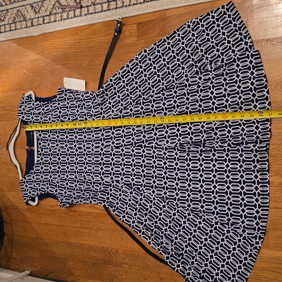 R&K BRAND WOMEN'S NAVY BLUE & WHITE ASYMMETRICAL SLEEVELESS SUMMER DRESS SIZE 12 - Picture 12 of 16